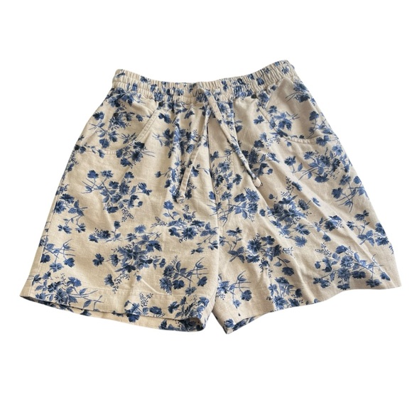 Vintage Pants - Vintage 90s Bill Blass High Rise Shorts Floral Print Linen Cotton Size Medium M
